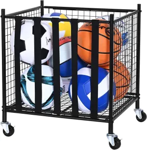 VEVOR Rolling Sports Ball Storage Cart, Lockable Basketball Cage with Elastic Straps, Sport Equipment Holder Organizer for Indoor Outdoor, Steel Storage Rack for Garages, Playgroup, Gym and Schools