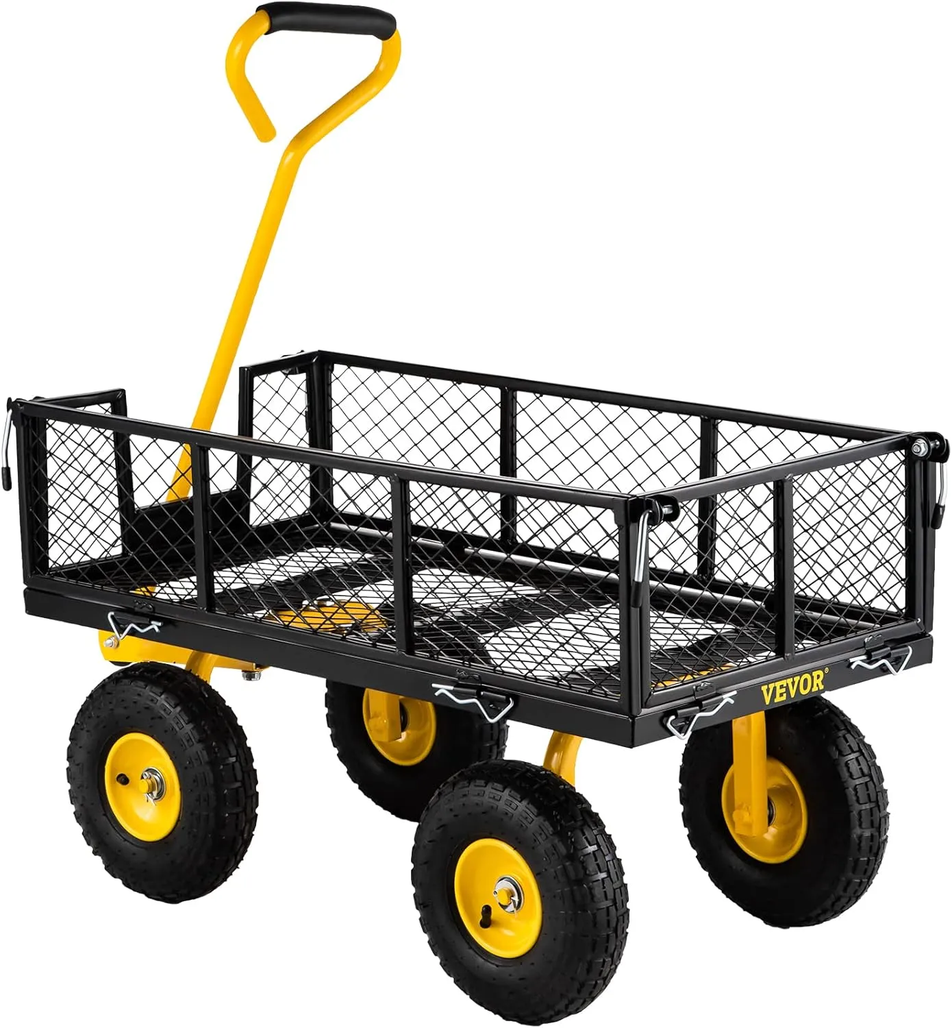 VEVOR Steel Garden Cart, Heavy Duty 500 lbs Capacity, with Removable Mesh Sides to Convert into Flatbed, Utility Metal Wagon with 180° Rotating Handle and 10 in Tires, Perfect for Garden, Farm, Yard