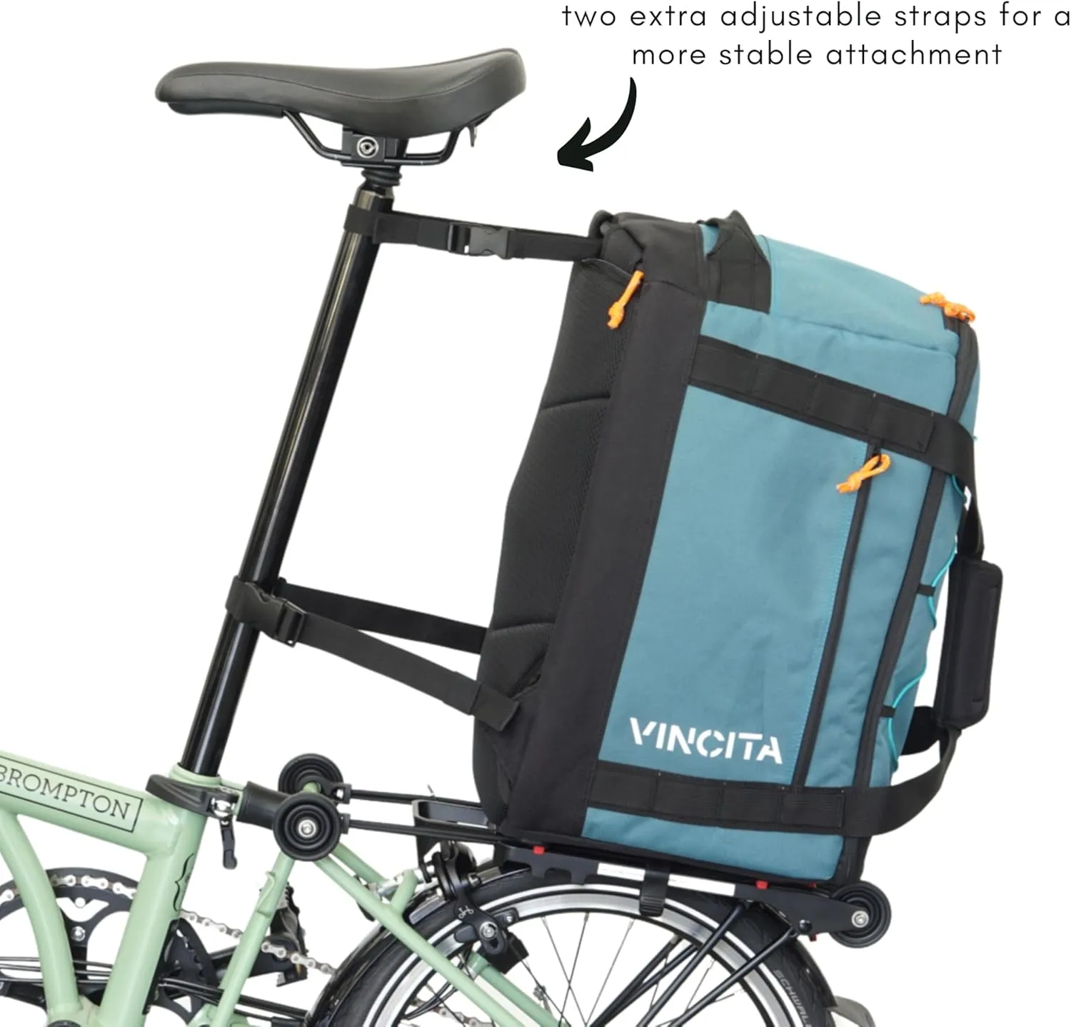 Vincita Voyage B.D.R. Bag For Folding Bike – Backpack, Duffle, Rack Bag Combo with KLICKfix UniKlip 2.0 37L | Water-Resistant, Versatile Design. (Black)