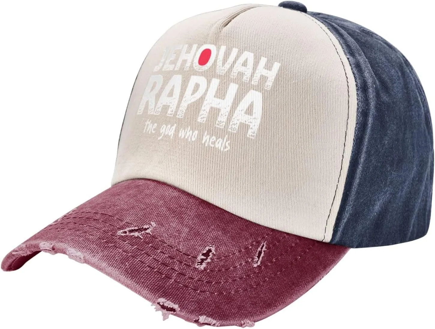 Vintage Jehovah Rapha The god who Heals Washed Cotton Baseball Cap,Vintage Adjustable Dad Hats,Dark Red