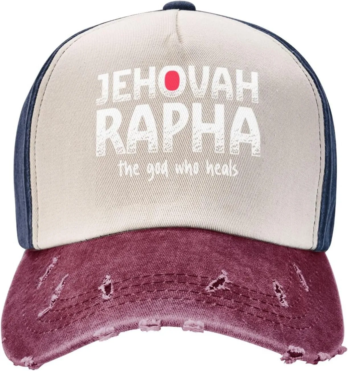 Vintage Jehovah Rapha The god who Heals Washed Cotton Baseball Cap,Vintage Adjustable Dad Hats,Dark Red