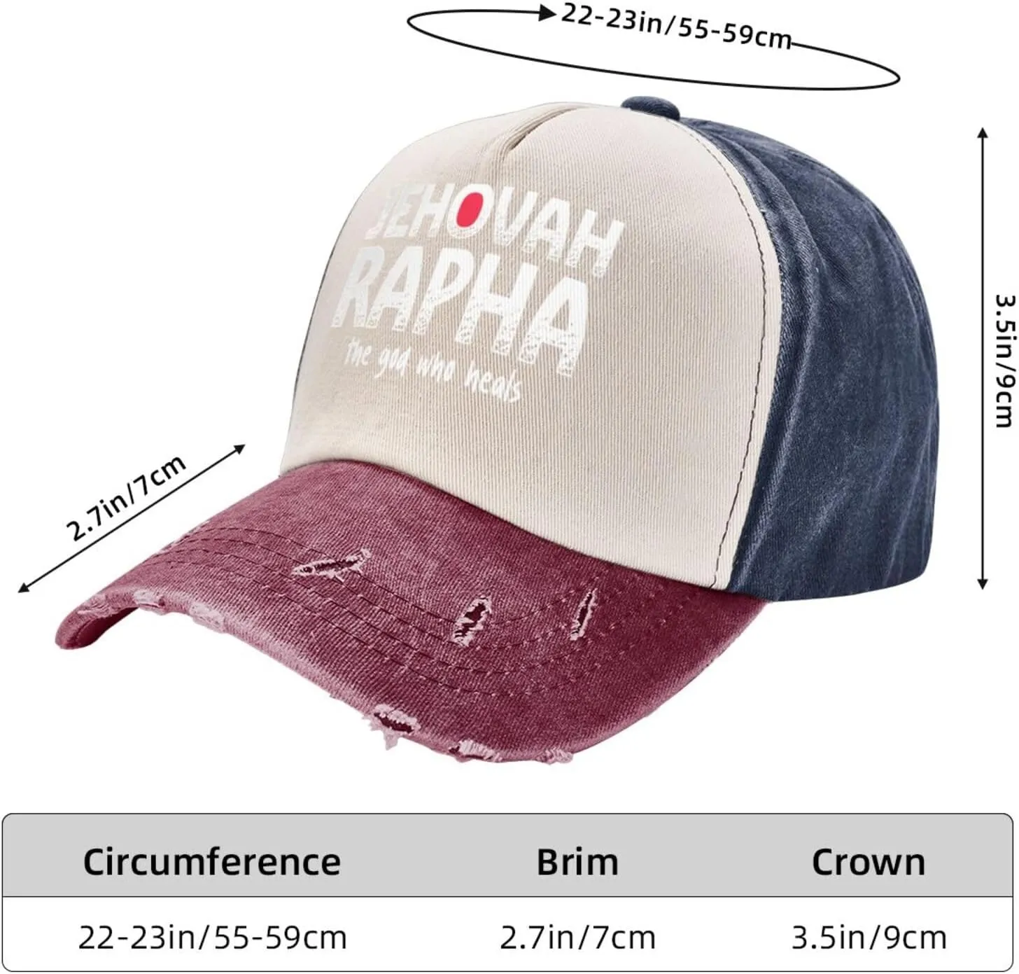 Vintage Jehovah Rapha The god who Heals Washed Cotton Baseball Cap,Vintage Adjustable Dad Hats,Dark Red