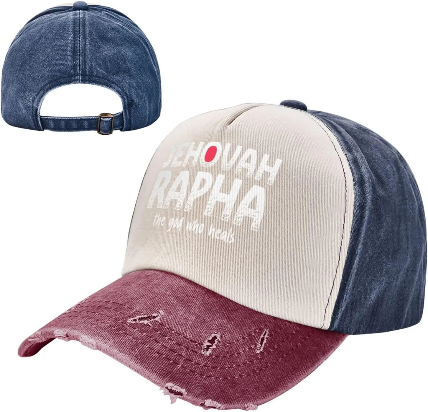 Vintage Jehovah Rapha The god who Heals Washed Cotton Baseball Cap,Vintage Adjustable Dad Hats,Dark Red