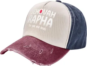 Vintage Jehovah Rapha The god who Heals Washed Cotton Baseball Cap,Vintage Adjustable Dad Hats,Dark Red