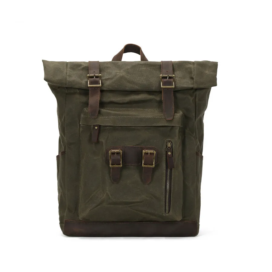 Vintage Roll Top Canvas Backpack for Travel and Outdoor Use