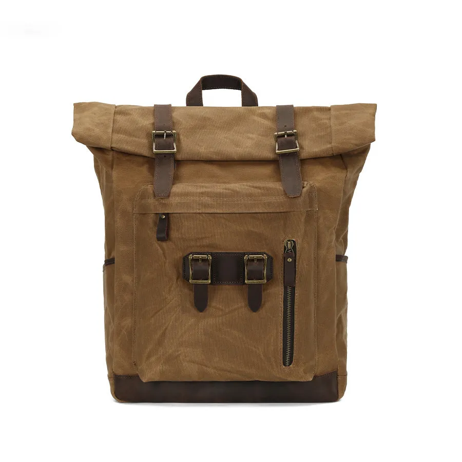 Vintage Roll Top Canvas Backpack for Travel and Outdoor Use