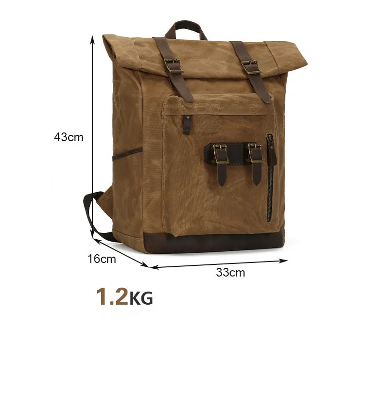 Vintage Roll Top Canvas Backpack for Travel and Outdoor Use
