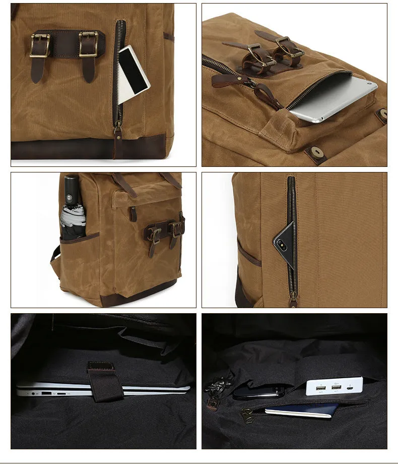 Vintage Roll Top Canvas Backpack for Travel and Outdoor Use