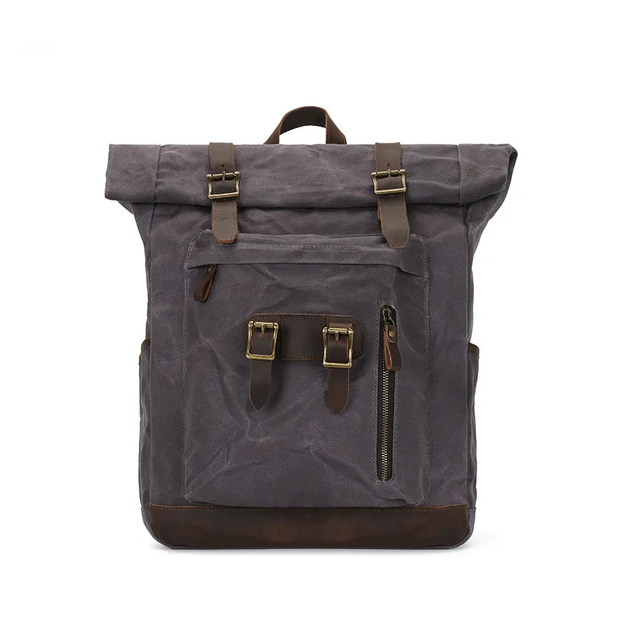 Vintage Roll Top Canvas Backpack for Travel and Outdoor Use