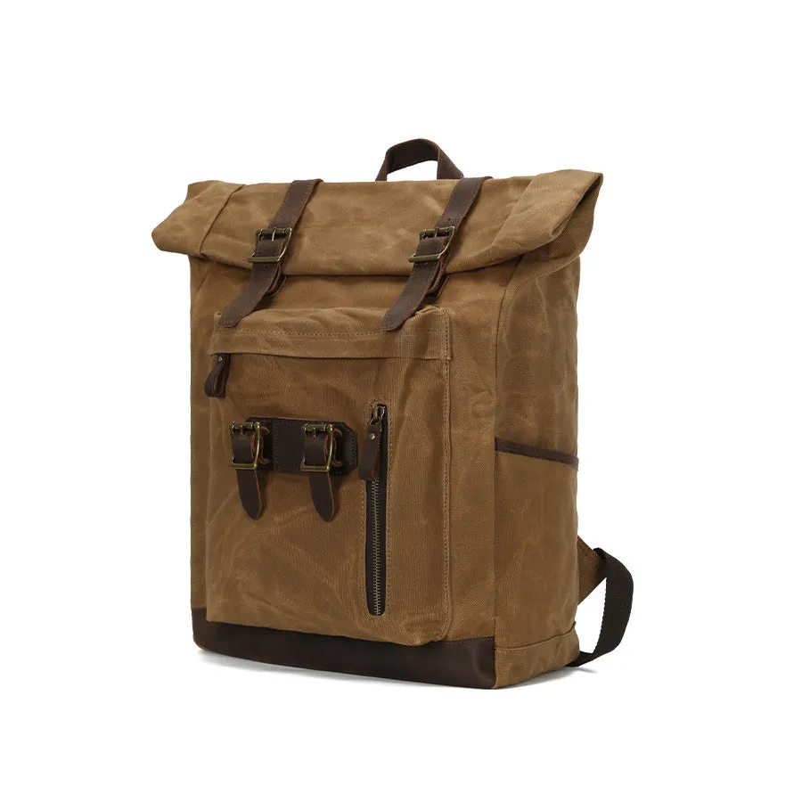 Vintage Roll Top Canvas Backpack for Travel and Outdoor Use