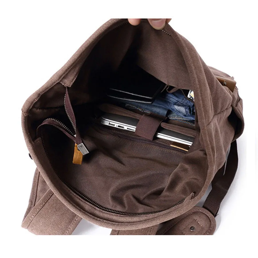 Vintage Roll-Top Canvas Backpack with Belt Buckle Closure