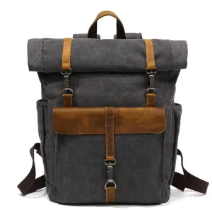Vintage Roll-Top Canvas Backpack with Belt Buckle Closure