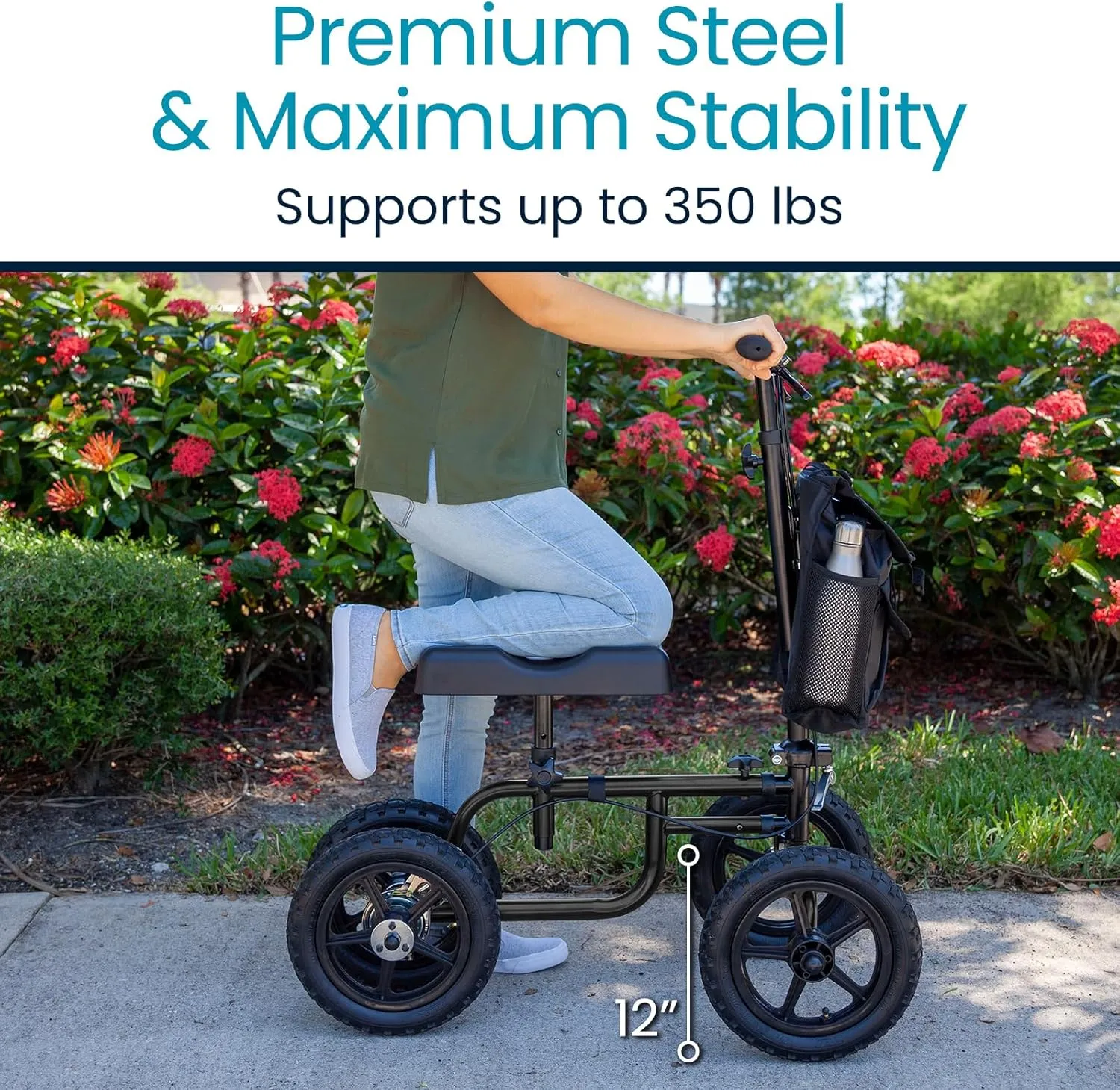 Vive Mobility All Terrain Knee Scooter Walker for Foot Injuries - Adult Broken Leg Crutch Cart Roller for Surgery, Broken Foot, Ankle Injury - Kneeling Rolling Steerable Seated Wheel Scooter Aid