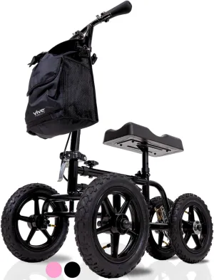 Vive Mobility All Terrain Knee Scooter Walker for Foot Injuries - Adult Broken Leg Crutch Cart Roller for Surgery, Broken Foot, Ankle Injury - Kneeling Rolling Steerable Seated Wheel Scooter Aid