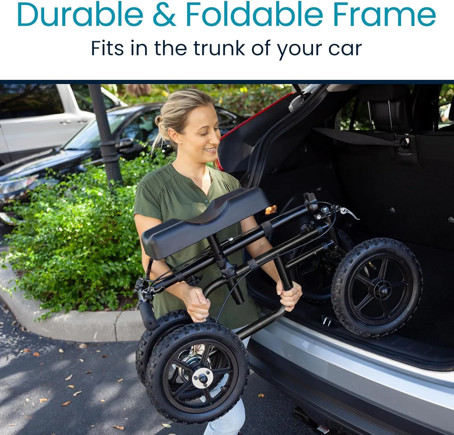 Vive Mobility All Terrain Knee Scooter Walker for Foot Injuries - Adult Broken Leg Crutch Cart Roller for Surgery, Broken Foot, Ankle Injury - Kneeling Rolling Steerable Seated Wheel Scooter Aid