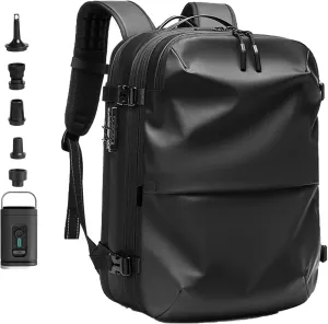 Voyagevac Vacuum Backpack for Travel, Air Travel Bag 2nd Gen, Anti-Theft and Wear-Resistant, Large Capacity (Black, With air pump)