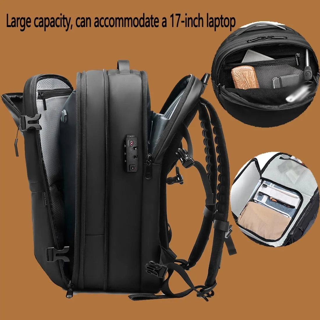 Voyagevac Vacuum Backpack for Travel, Air Travel Bag 2nd Gen, Anti-Theft and Wear-Resistant, Large Capacity (Black, With air pump)