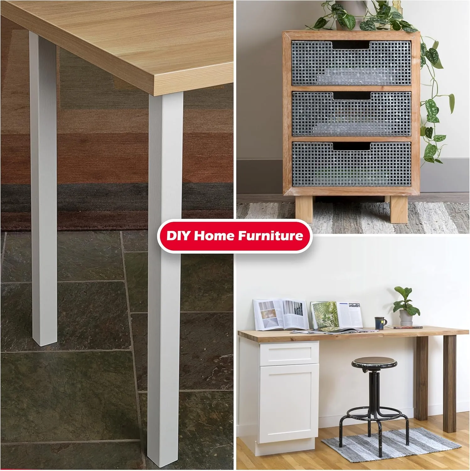 Waddell Parsons Square Table Leg (4 Count, 6" H) | Quick Mount Ash Wood Coffee Table Legs with 5/16" #18 Hanger Bolt | Replacement Decorative Unfinished Furniture Legs for DIY Home Improvement