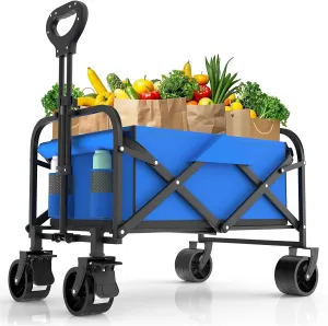 Wagons Carts Foldable, 330LBS Beach Wagon Collapsible with All-Terrain Wheels Portable Utility Folding Cart for Beach/Grocery/Garden/Fishing/Camping/Shopping/Outdoor/Travel, Blue