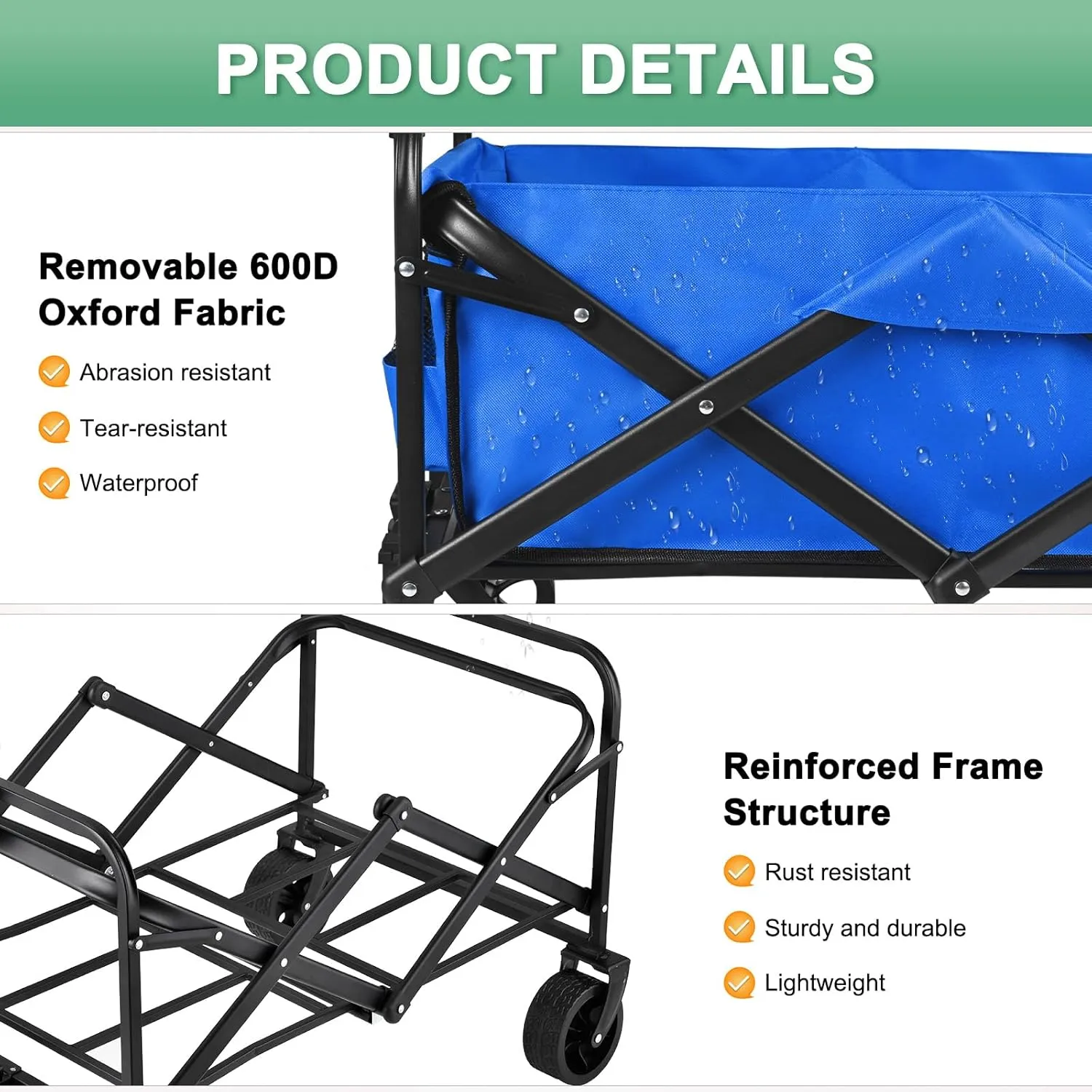Wagons Carts Foldable, 330LBS Beach Wagon Collapsible with All-Terrain Wheels Portable Utility Folding Cart for Beach/Grocery/Garden/Fishing/Camping/Shopping/Outdoor/Travel, Blue