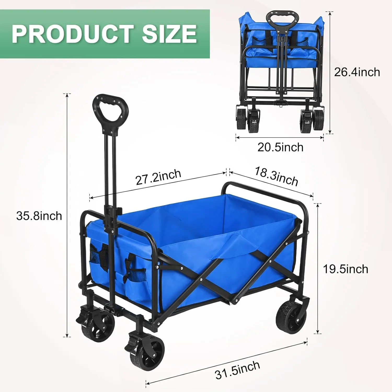 Wagons Carts Foldable, 330LBS Beach Wagon Collapsible with All-Terrain Wheels Portable Utility Folding Cart for Beach/Grocery/Garden/Fishing/Camping/Shopping/Outdoor/Travel, Blue