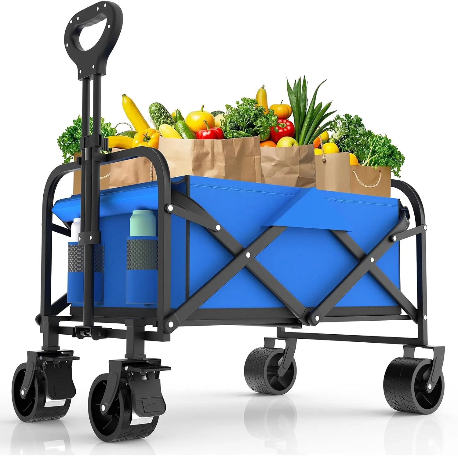 Wagons Carts Foldable, 330LBS Beach Wagon Collapsible with All-Terrain Wheels Portable Utility Folding Cart for Beach/Grocery/Garden/Fishing/Camping/Shopping/Outdoor/Travel, Blue