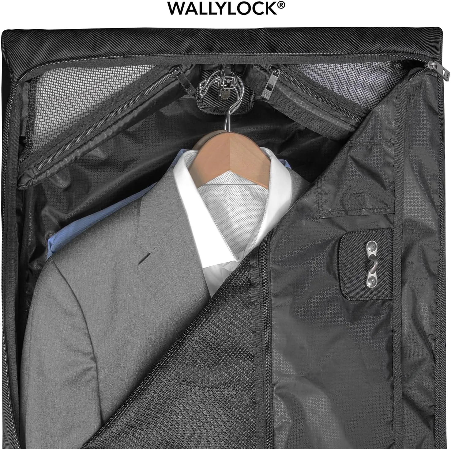 WallyBags Premium Framed Garment Bag with Shoulder Strap and Multiple Pockets, Black, 45-inch