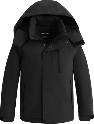 Wantdo Boy's Waterproof Ski Jacket Fleece Snowboarding Jackets Warm Thick Winter Coat Hooded Raincoats