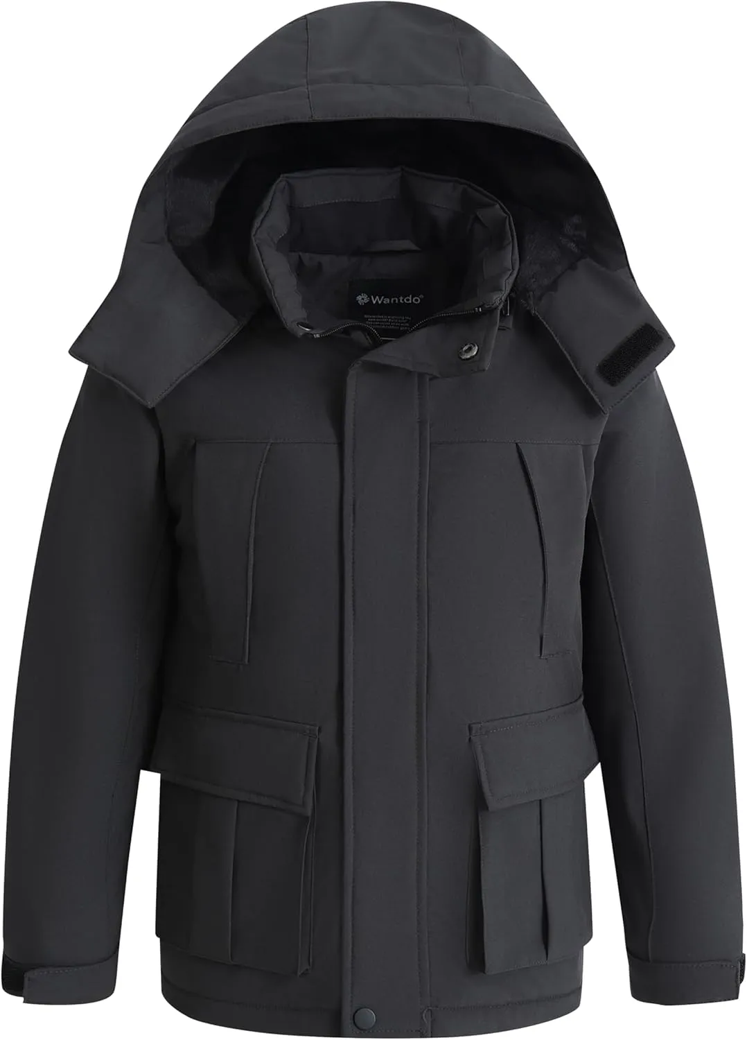 wantdo Boys Winter Coat Waterproof Windbreaker Snow Skiing Jacket Warm Thick Rain Coat Kids Jacets with Removable Hood