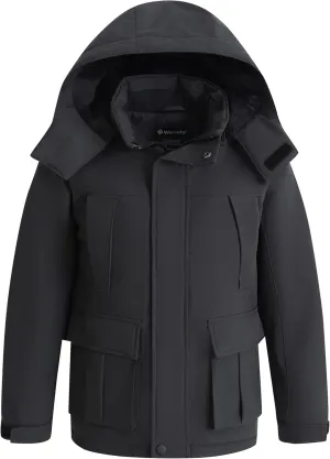 wantdo Boys Winter Coat Waterproof Windbreaker Snow Skiing Jacket Warm Thick Rain Coat Kids Jacets with Removable Hood