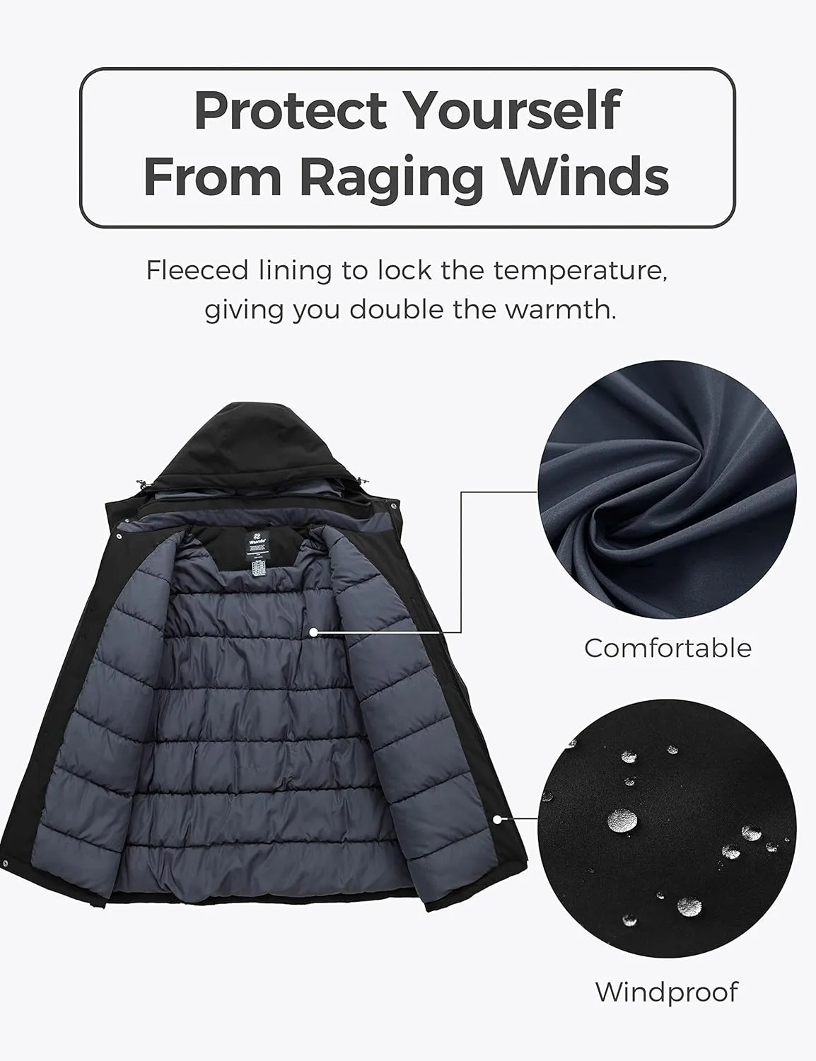 wantdo Men's Big and Tall Ski Jacket Waterproof Snowboarding Jacket Windproof Winter Coat with Hood