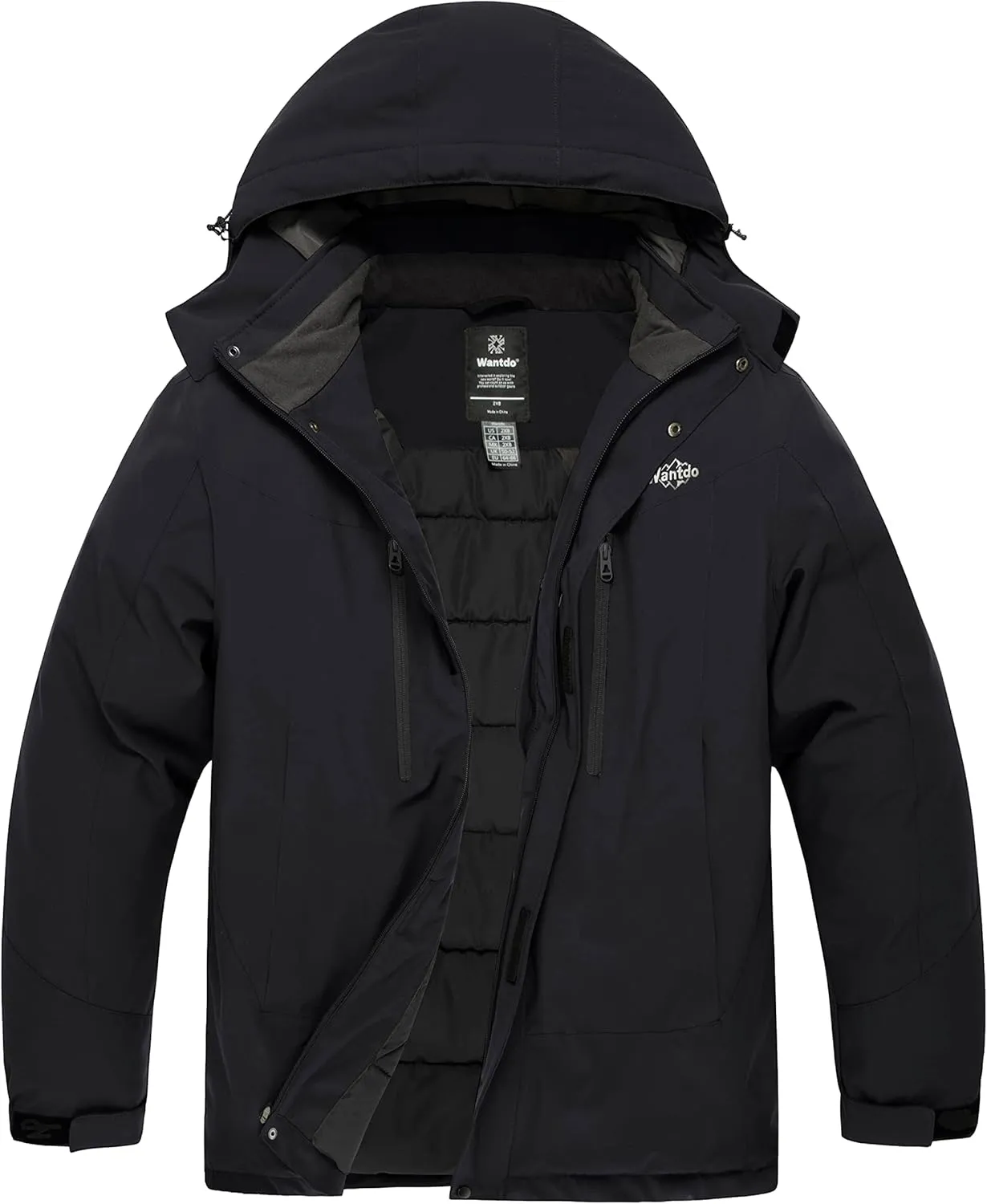 wantdo Men's Big and Tall Ski Jacket Waterproof Snowboarding Jacket Windproof Winter Coat with Hood