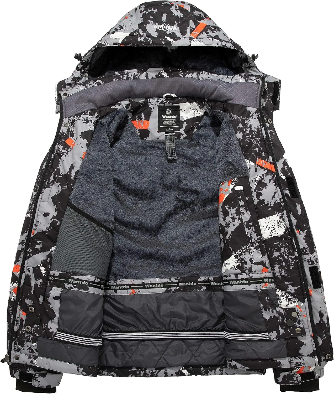 wantdo Men's Mountain Waterproof Ski Jacket Windproof Rain Jacket Winter Warm Hooded Coat