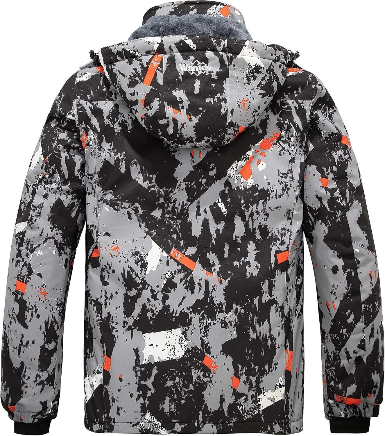 wantdo Men's Mountain Waterproof Ski Jacket Windproof Rain Jacket Winter Warm Hooded Coat