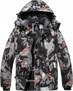 wantdo Men's Mountain Waterproof Ski Jacket Windproof Rain Jacket Winter Warm Hooded Coat