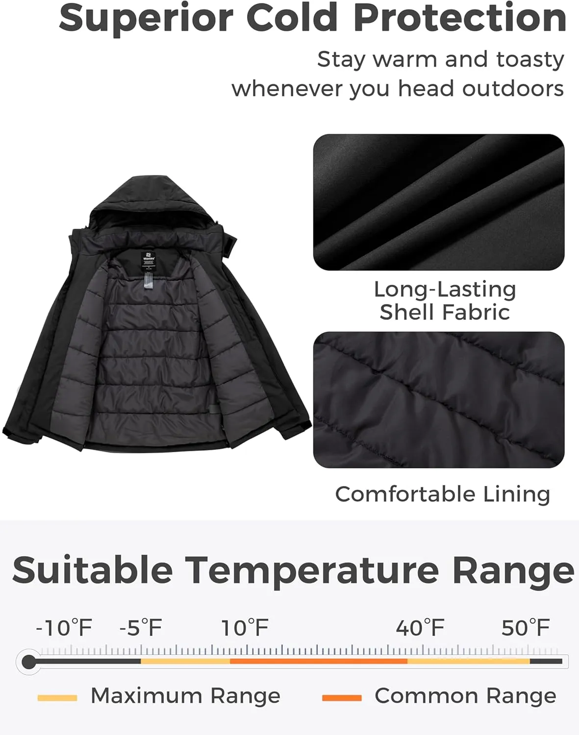 wantdo Men's Mountain Waterproof Ski Jacket Windproof Rain Jacket Winter Warm Snow Coat