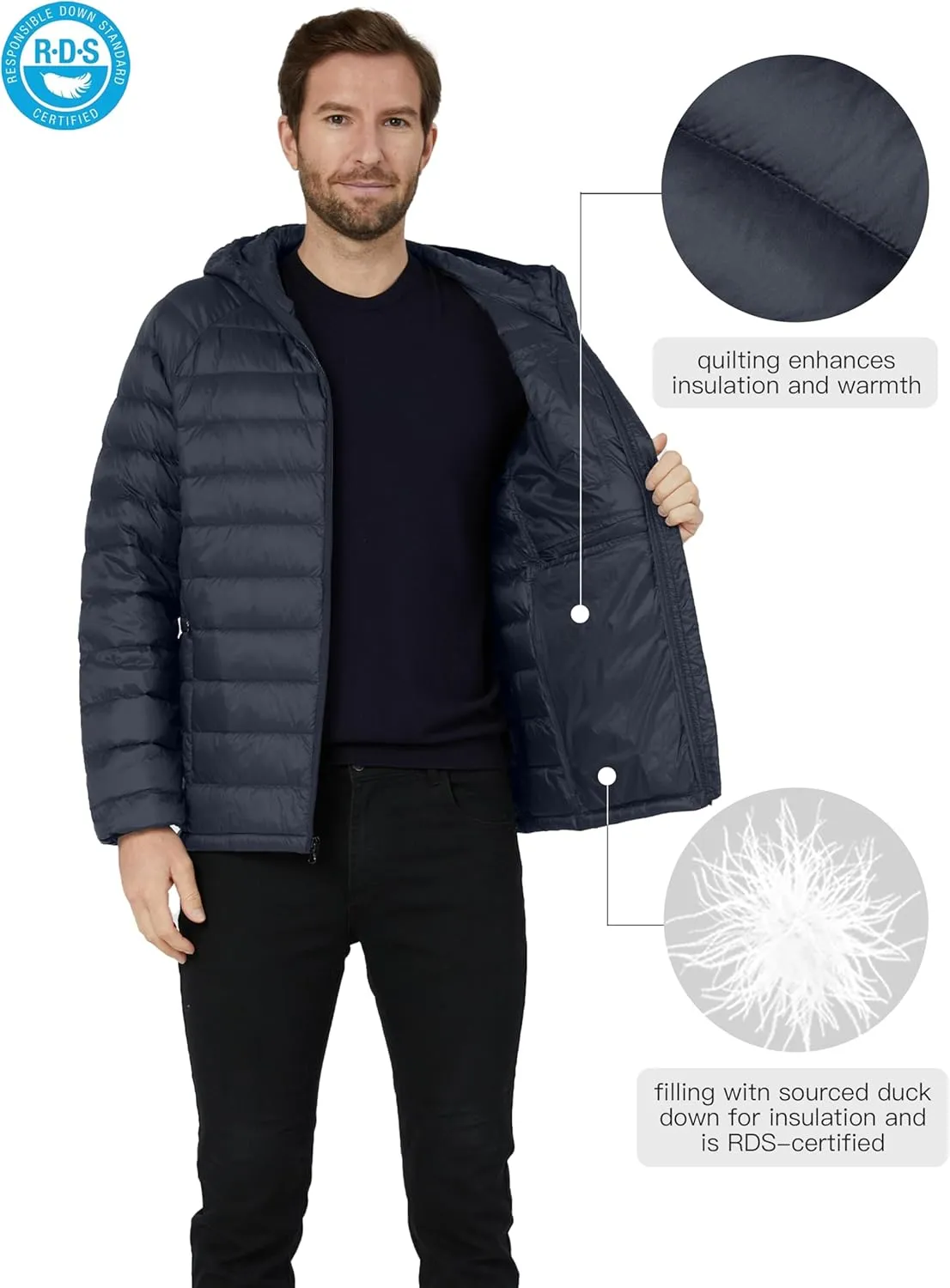 wantdo Men's Packable Down Jacket Lightweight Puffer Jacket Hooded Winter Jacket