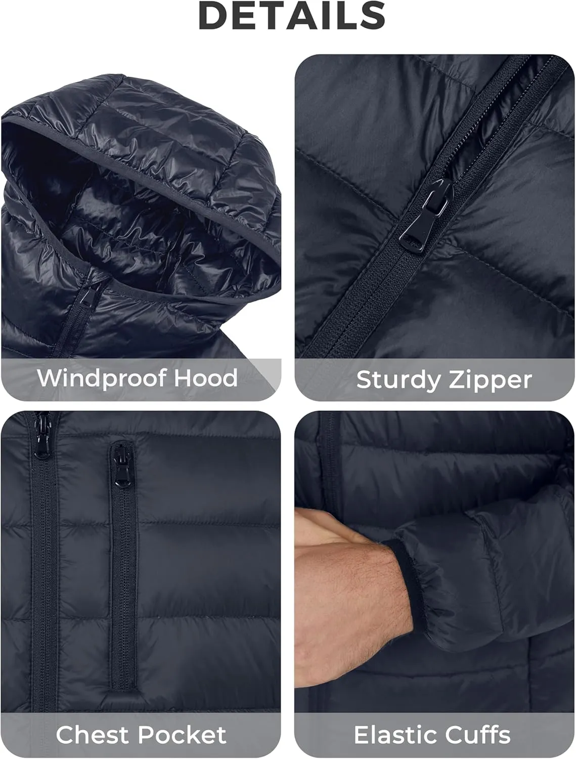 wantdo Men's Packable Down Jacket Lightweight Puffer Jacket Hooded Winter Jacket
