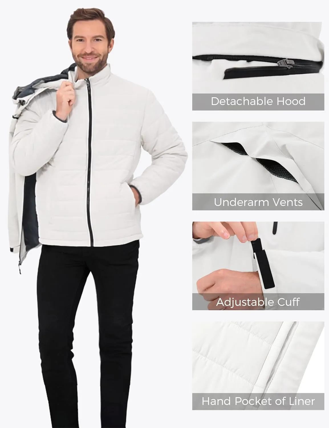 Wantdo Men's Waterproof 3 in 1 Ski Jacket Warm Winter Coat Windproof Snowboarding Jackets with Detachable Puffer Coat