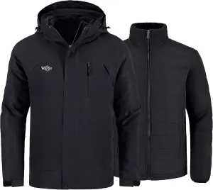Wantdo Men's Waterproof 3 in 1 Ski Jacket Warm Winter Coat Windproof Snowboarding Jackets with Detachable Puffer Coat