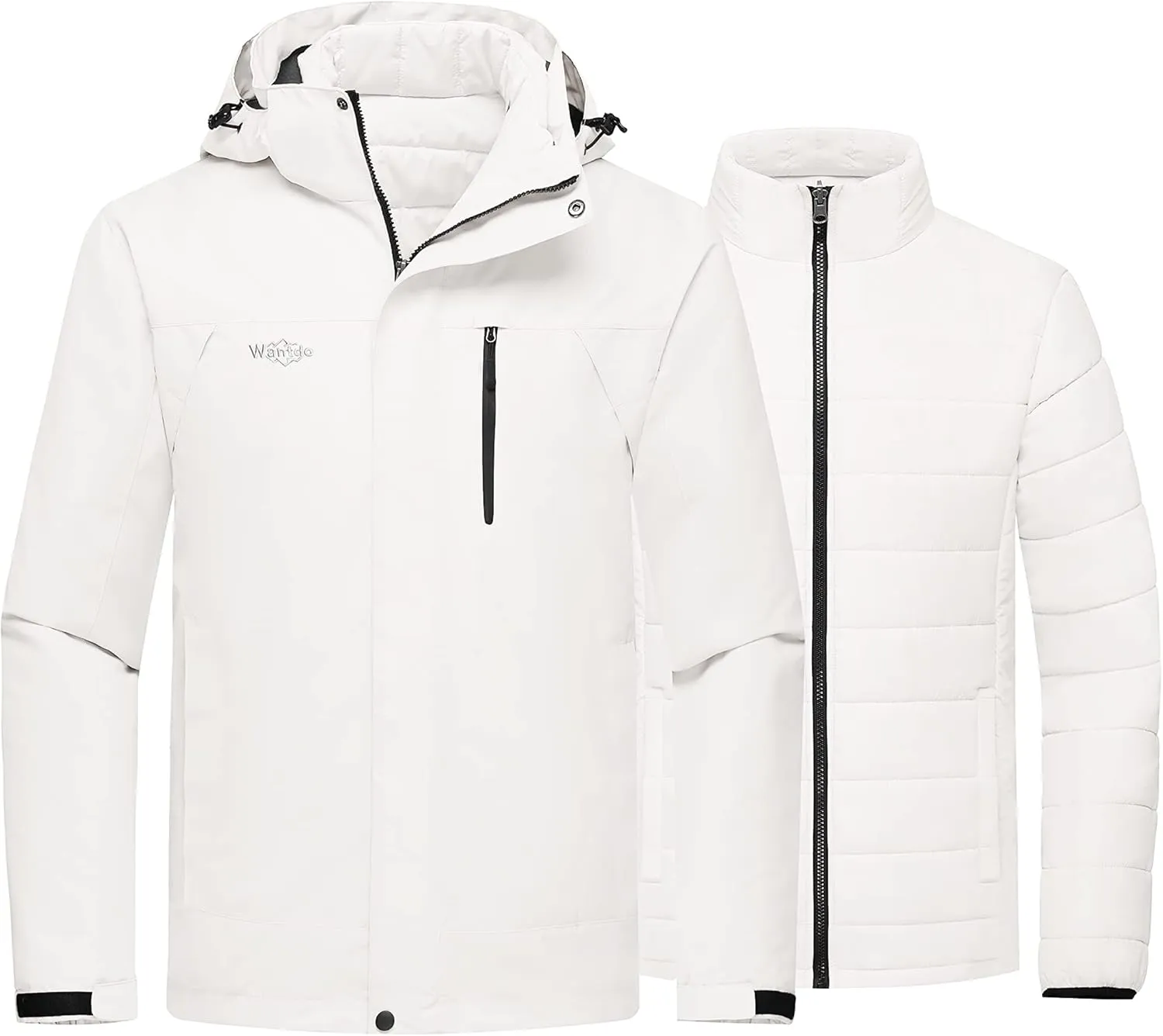 Wantdo Men's Waterproof 3 in 1 Ski Jacket Warm Winter Coat Windproof Snowboarding Jackets with Detachable Puffer Coat