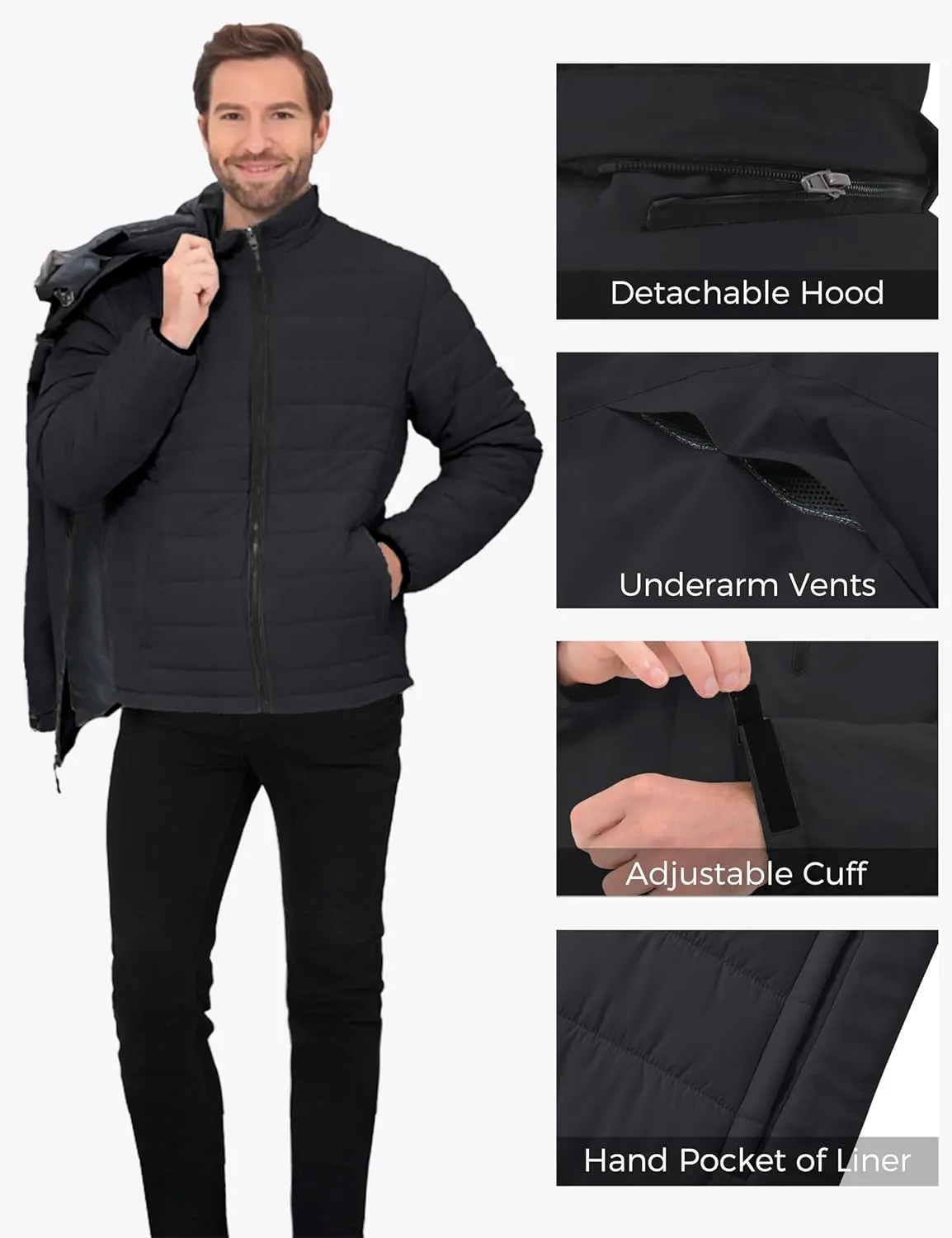 Wantdo Men's Waterproof 3 in 1 Ski Jacket Warm Winter Coat Windproof Snowboarding Jackets with Detachable Puffer Coat