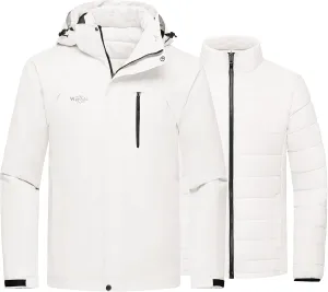 Wantdo Men's Waterproof 3 in 1 Ski Jacket Warm Winter Coat Windproof Snowboarding Jackets with Detachable Puffer Coat