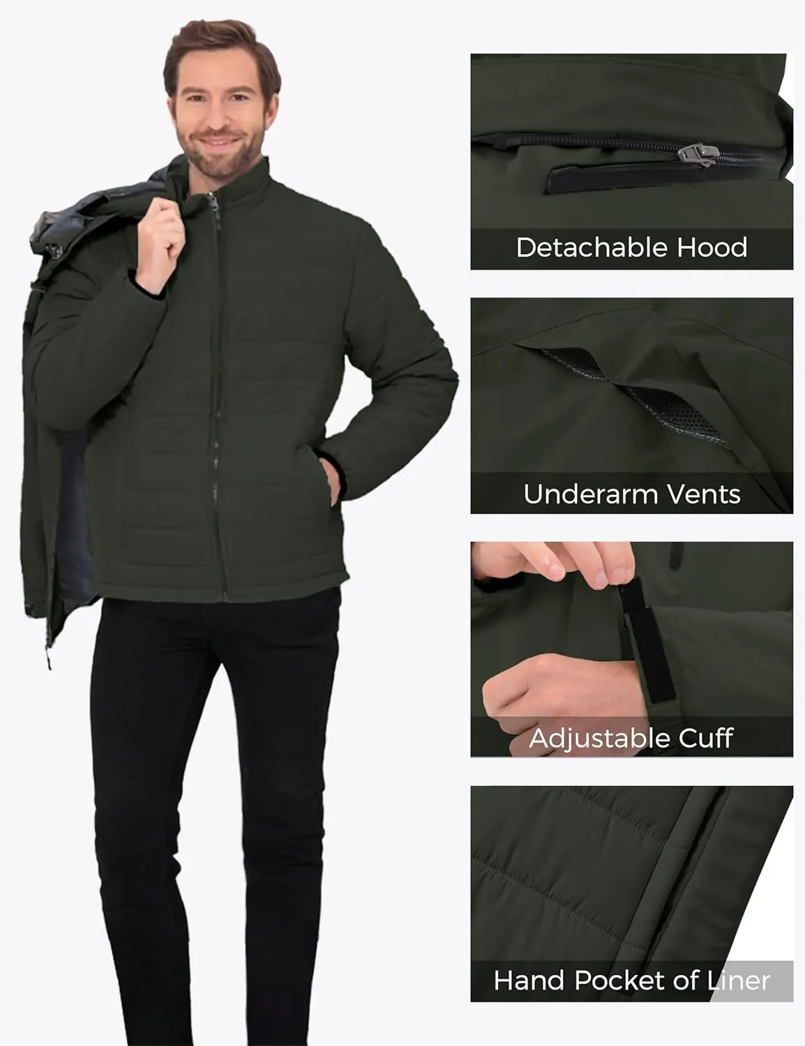 Wantdo Men's Waterproof 3 in 1 Ski Jacket Warm Winter Coat Windproof Snowboarding Jackets with Detachable Puffer Coat