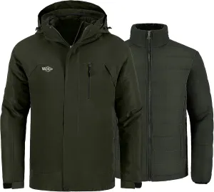 Wantdo Men's Waterproof 3 in 1 Ski Jacket Warm Winter Coat Windproof Snowboarding Jackets with Detachable Puffer Coat