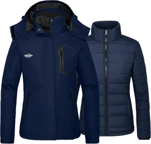 wantdo Women's 3 in 1 Waterproof Ski Jacket Mountain Snowboarding Jacket Winter Snow Coat