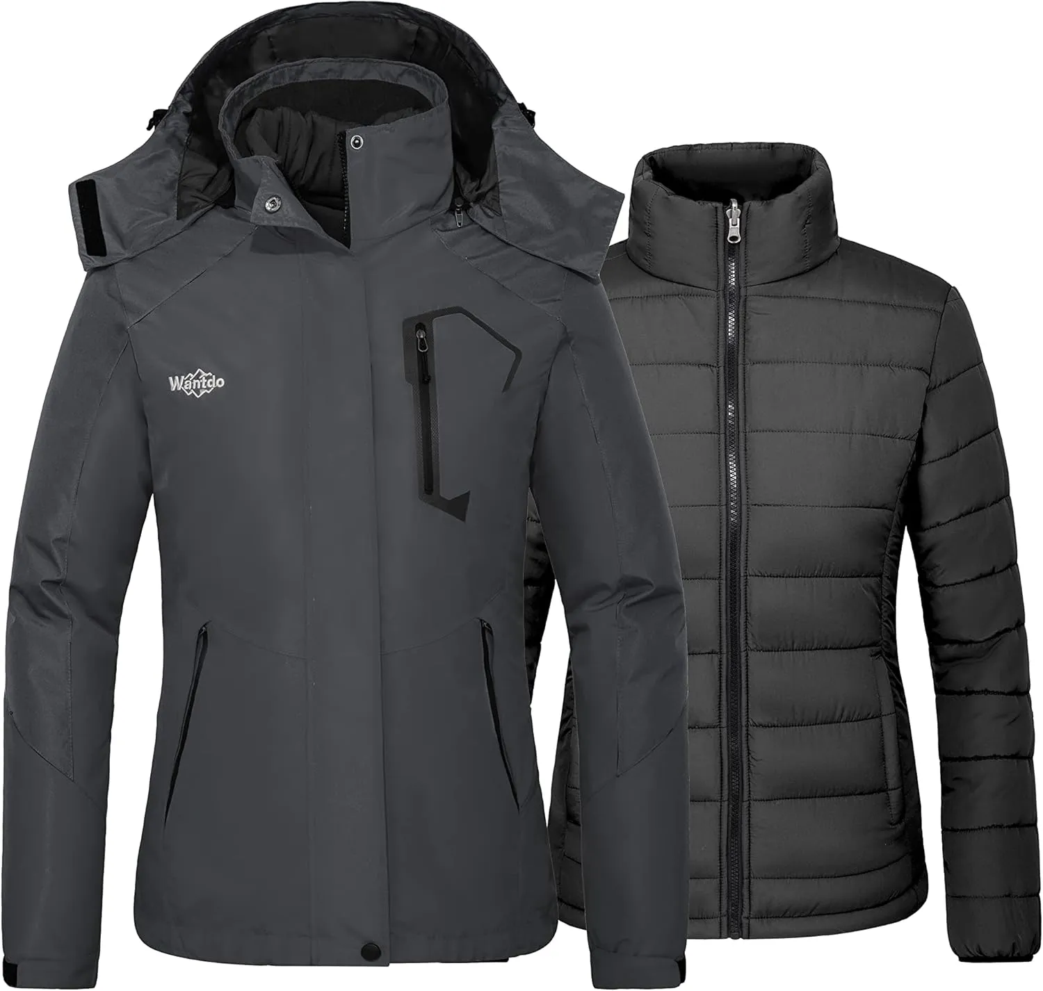 wantdo Women's 3 in 1 Waterproof Ski Jacket Mountain Snowboarding Jacket Winter Snow Coat