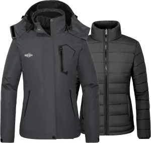 wantdo Women's 3 in 1 Waterproof Ski Jacket Mountain Snowboarding Jacket Winter Snow Coat