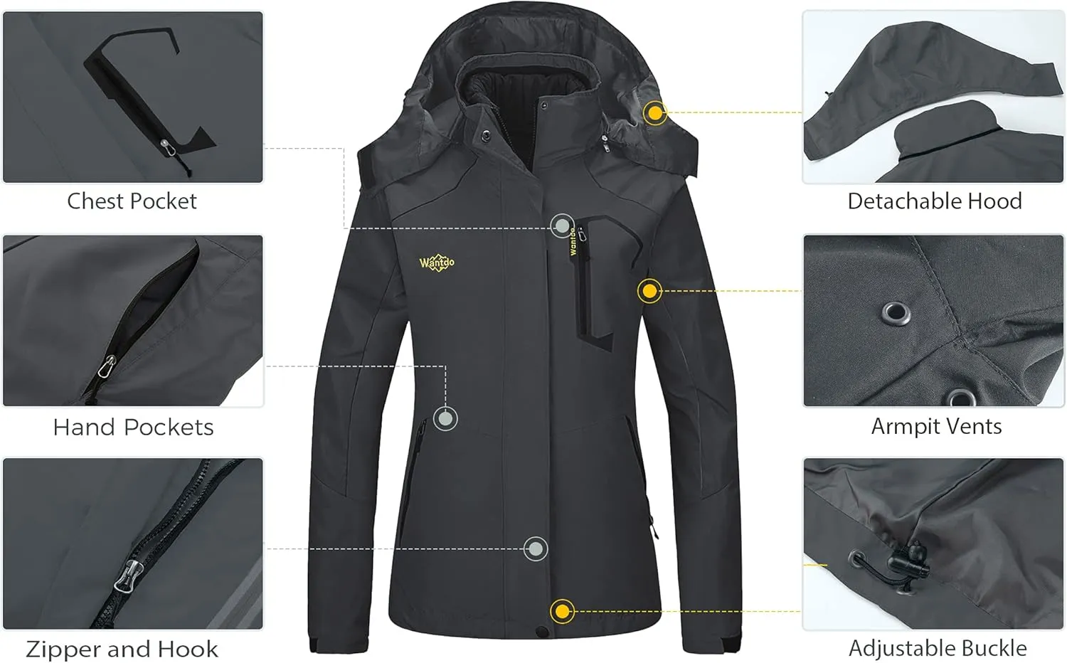 wantdo Women's 3 in 1 Waterproof Ski Jacket Mountain Snowboarding Jacket Winter Snow Coat