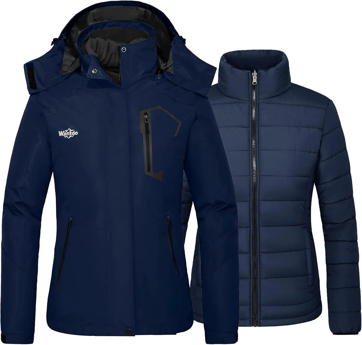 wantdo Women's 3 in 1 Waterproof Ski Jacket Mountain Snowboarding Jacket Winter Snow Coat
